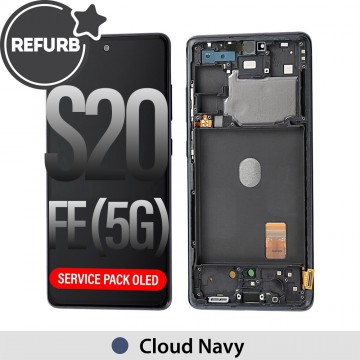 REFURB OLED Screen Replacement Digitizer with Frame for Samsung Galaxy S20 FE G780 / G781-Cloud Navy