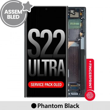 ASSEMBLED OLED Screen Replacement with Frame for Samsung Galaxy S22 Ultra 5G S908B-Phantom Black (SERVICE PACK SCREEN BUT REFURBISH FRAME ASSEMBLED BY CRAZY)