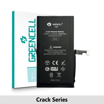 Greencell Crack Series- iPhone 15 CRACK Battery with Adhesive Strips 3349mAh (No Need Soldering & No Need Tag-on)