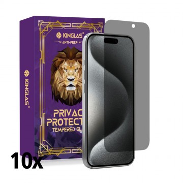 iPhone 16 Pro Max / 17 Pro Max Kinglas 10 Packs Privacy Tempered Glass Screen Protector