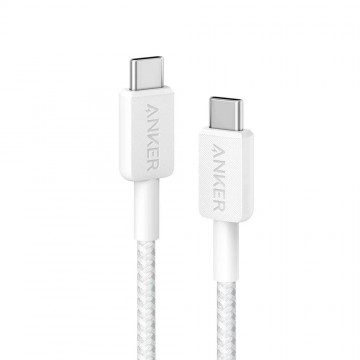 Anker 322 USB-C to USB-C Cable-White (3ft Braided) (A81F5H21) for iPhone 15 16 Series