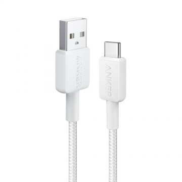 Anker 322 USB-A to USB-C Cable -White (6ft Braided) (A81H6H21) for iPhone 15 16 Series
