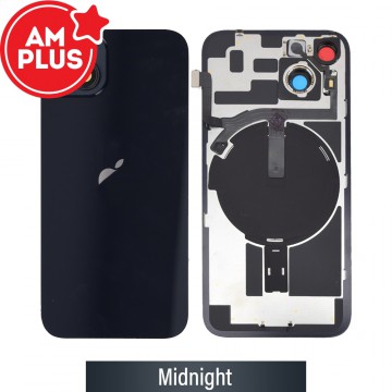 AMPLUS Rear Cover Glass with Camera Lens Glass and Wireless NFC Charging with Flash Flex Cable for iPhone 14-Midnight