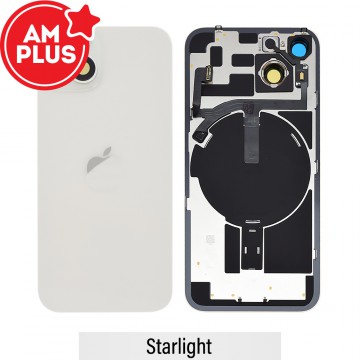 AMPLUS Rear Cover Glass with Camera Lens Glass and Wireless NFC Charging with Flash Flex Cable for iPhone 14-Starlight