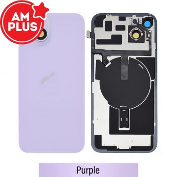 AMPLUS Rear Cover Glass with Camera Lens Glass and Wireless NFC Charging with Flash Flex Cable for iPhone 14 Plus-Purple
