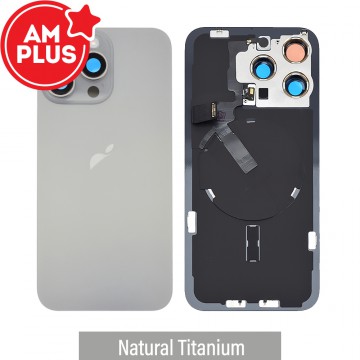 AMPLUS Rear Cover Glass with Camera Lens Glass and Wireless NFC Charging with Flash Flex Cable for iPhone 15 Pro Max-Natural Titanium