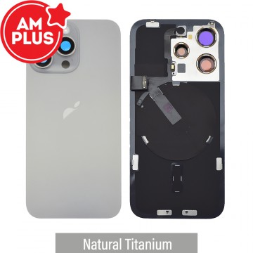 AMPLUS Rear Cover Glass with Camera Lens Glass and Wireless NFC Charging with Flash Flex Cable for iPhone 15 Pro-Natural Titanium