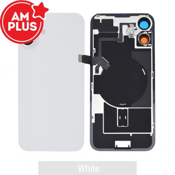 AMPLUS Rear Cover Glass with Camera Lens Glass and Wireless NFC Charging with Flash Flex Cable for iPhone 16 Plus-White