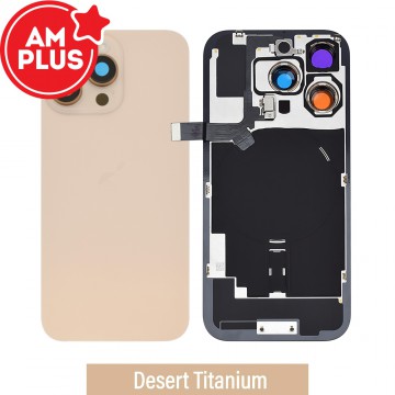 AMPLUS Rear Cover Glass with Camera Lens Glass and Wireless NFC Charging with Flash Flex Cable for iPhone 16 Pro-Desert Titanium