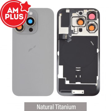 AMPLUS Rear Cover Glass with Camera Lens Glass and Wireless NFC Charging with Flash Flex Cable for iPhone 16 Pro-Natural Titanium