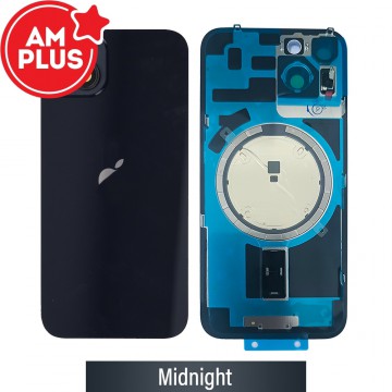 AMPLUS Rear Cover Glass with Camera Lens Glass and Wireless Charging Magnet for iPhone 14-Midnight