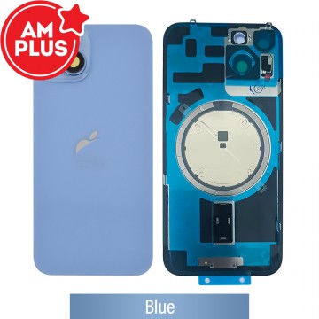 AMPLUS Rear Cover Glass with Camera Lens Glass and Wireless Charging Magnet for iPhone 14-Blue