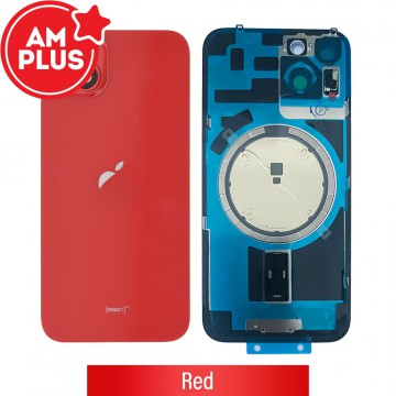 AMPLUS Rear Cover Glass with Camera Lens Glass and Wireless Charging Magnet for iPhone 14-Red