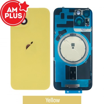 AMPLUS Rear Cover Glass with Camera Lens Glass and Wireless Charging Magnet for iPhone 14-Yellow