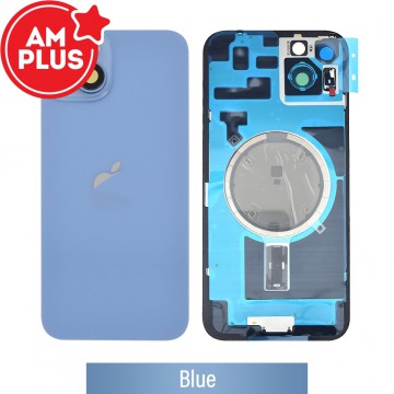 AMPLUS Rear Cover Glass with Camera Lens Glass and Magsafe Magnet for iPhone 14 Plus-Blue
