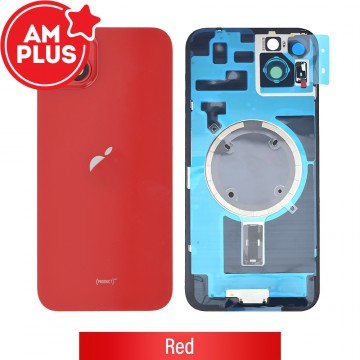 AMPLUS Rear Cover Glass with Camera Lens Glass and Magsafe Magnet for iPhone 14 Plus-Red