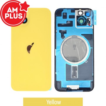 AMPLUS Rear Cover Glass with Camera Lens Glass and Magsafe Magnet for iPhone 14 Plus-Yellow
