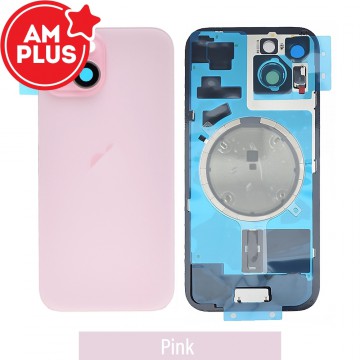 AMPLUS Rear Cover Glass with Camera Lens Glass and Magsafe Magnet for iPhone 15-Pink