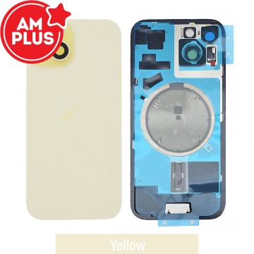 AMPLUS Rear Cover Glass with Camera Lens Glass and Magsafe Magnet for iPhone 15-Yellow