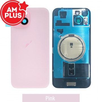 AMPLUS Rear Cover Glass with Camera Lens Glass and Magsafe Magnet for iPhone 15 Plus-Pink