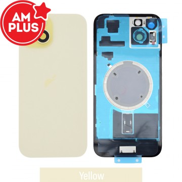 AMPLUS Rear Cover Glass with Camera Lens Glass and Magsafe Magnet for iPhone 15 Plus-Yellow