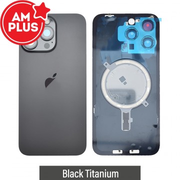 AMPLUS Rear Cover Glass with Camera Lens Glass and Magsafe Magnet for iPhone 15 Pro Max-Black Titanium