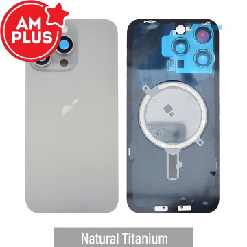 AMPLUS Rear Cover Glass with Camera Lens Glass and Magsafe Magnet for iPhone 15 Pro Max-Natural Titanium