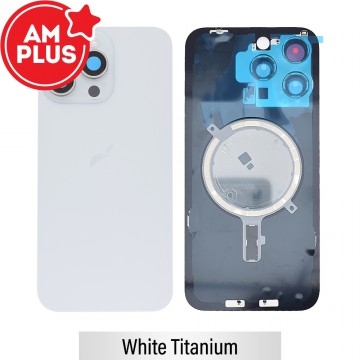 AMPLUS Rear Cover Glass with Camera Lens Glass and Magsafe Magnet for iPhone 15 Pro Max-White Titanium
