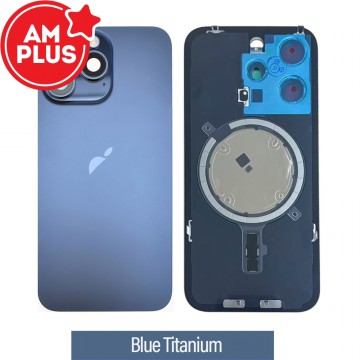 AMPLUS Rear Cover Glass with Camera Lens Glass and Magsafe Magnet for iPhone 15 Pro-Blue Titanium
