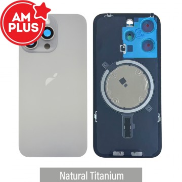 AMPLUS Rear Cover Glass with Camera Lens Glass and Magsafe Magnet for iPhone 15 Pro-Natural Titanium