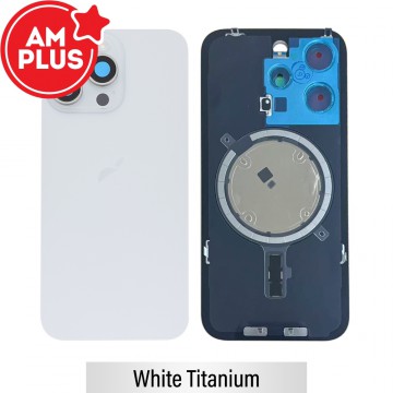 AMPLUS Rear Cover Glass with Camera Lens Glass and Magsafe Magnet for iPhone 15 Pro-White Titanium