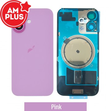 AMPLUS Rear Cover Glass with Camera Lens Glass and Magsafe Magnet for iPhone 16-Pink