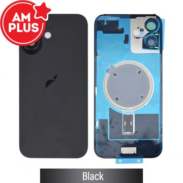 AMPLUS Rear Cover Glass with Camera Lens Glass and Magsafe Magnet for iPhone 16 Plus-Black