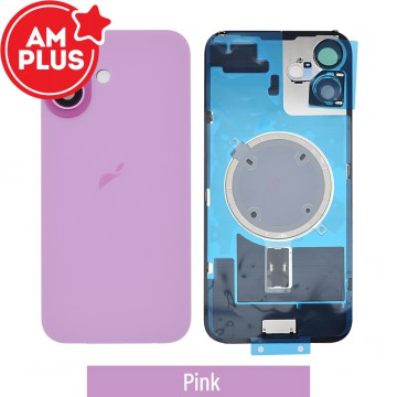 AMPLUS Rear Cover Glass with Camera Lens Glass and Magsafe Magnet for iPhone 16 Plus-Pink