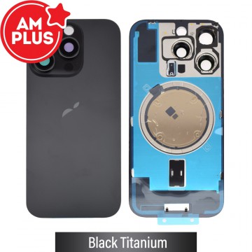 AMPLUS Rear Cover Glass with Camera Lens Glass and Magsafe Magnet for iPhone 16 Pro-Black Titanium