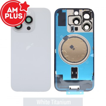 AMPLUS Rear Cover Glass with Camera Lens Glass and Magsafe Magnet for iPhone 16 Pro-White Titanium