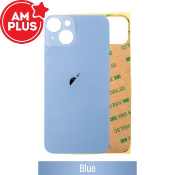 AMPLUS Rear Glass With 3M Adhesive Replacement for iPhone 14 (Camera Frame Aseembly by Factory)-Blue