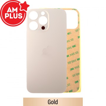 AMPLUS Rear Glass With 3M Adhesive Replacement for iPhone 14 Pro Max (Camera Frame Aseembly by Factory)-Gold