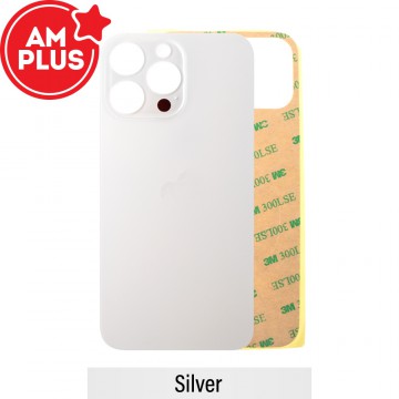AMPLUS Rear Glass With 3M Adhesive Replacement for iPhone 14 Pro Max (Camera Frame Aseembly by Factory)-Silver