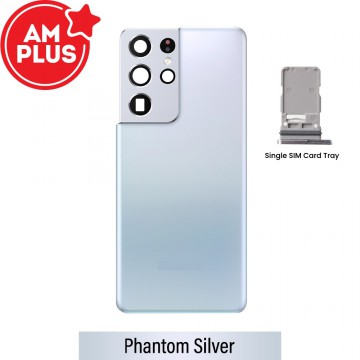 AMPLUS Rear Cover Glass with Single SIM Card Tray for Samsung Galaxy S21 Ultra G998-Phantom Silver