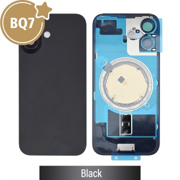 BQ7 Rear Cover Glass with Camera Lens Glass and Magsafe Magnet for iPhone 16 (NO LOGO)-Black