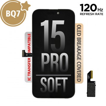 120HZ HIGH REFRESH RATE BQ7 Soft OLED Assembly for iPhone 15 Pro Screen Replacement With IC Chip Fransfer Flex (Compatible for IC chip transfer)