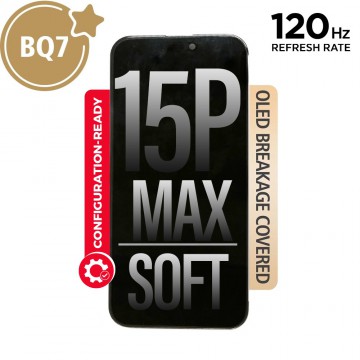 120HZ HIGH REFRESH RATE BQ7 Diagnosable Soft OLED Assembly for iPhone 15 Pro Max Screen Replacement With Proximity Sensor Flex (Configuration Ready)