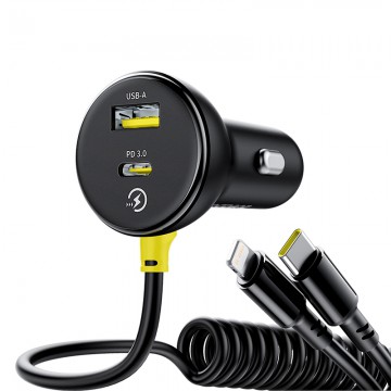 Baseus Circular Plastic Car Charger (U+C) + (C&L) Cable 60W Cosmic Black