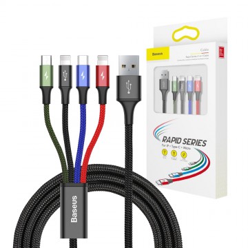 Baseus 4 in 1 Nylon Braided Cable (2 x Lightning / Type-C / Micro USB) 3.5A 1.2m (CA1T4-A01)-Black