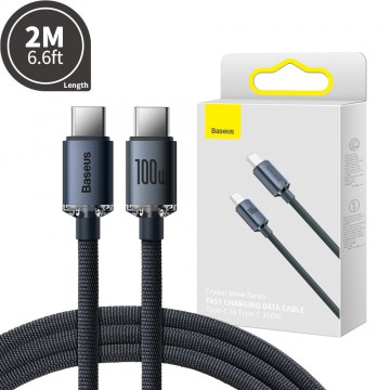 CW-FXP Baseus Crystal Shine Series Fast Charging Data Cable Type-C to Type-C 100W 2m-Black Compatible for iPhone 15 16 Series