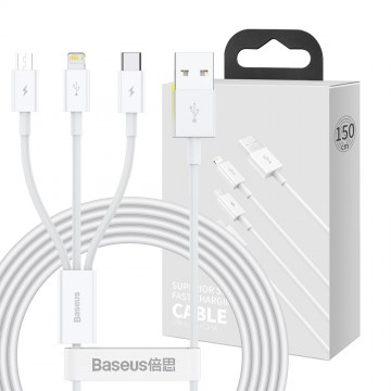 Baseus Superior Series Fast Charging Data Cable USB to M+L+C 3.5A 1.5m-White