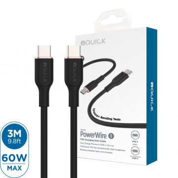iQuick PowerWire 1 Series TPE Charging Data Cable Type-C to Type-C 3m for iPhone 15 16 Series