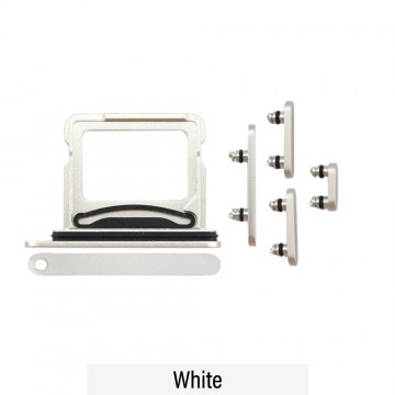 Dual SIM Card Tray and Side Button for iPhone 16 / 16 Plus-White (Compatible with Single SIM Phones and Dual SIM Phones)