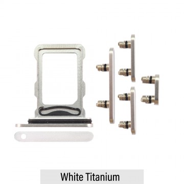 Dual SIM Card Tray and Side Button for iPhone 16 Pro / 16 Pro Max-White Titanium (Compatible with Single SIM Phones and Dual SIM Phones)